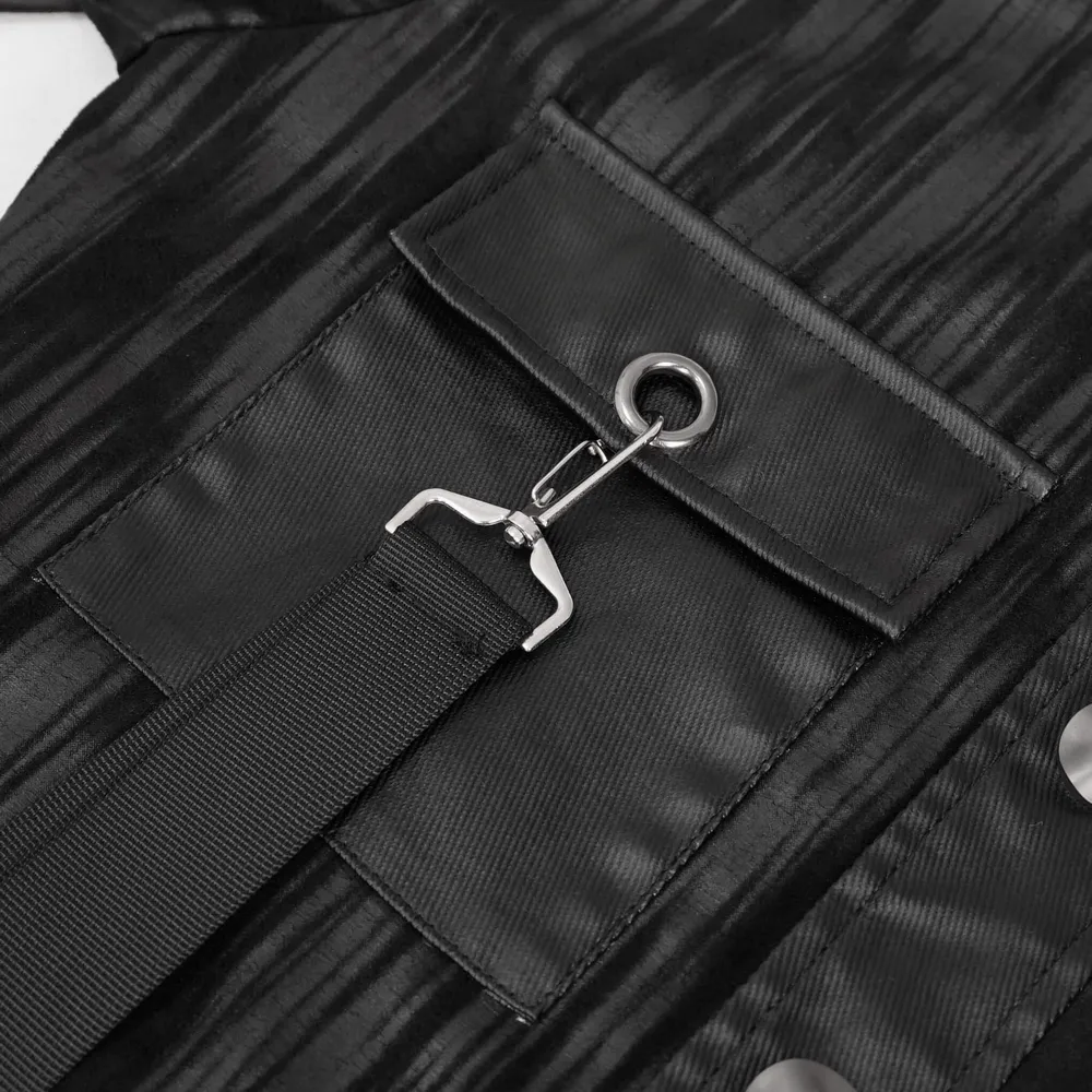 Gothic Men's Short Jacket with Metal Eyelets And Rings / Stylish Black Striped Jackets with Pockets