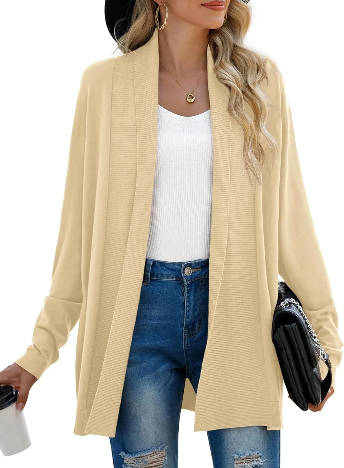 GRECERELLE Women's Long Sleeve Open Front Lightweight Casual Business Dressy Cardigan Sweater Fall Winter