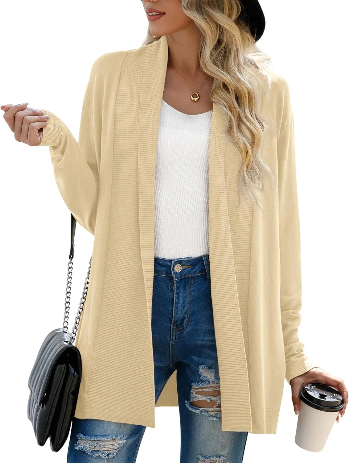 GRECERELLE Women's Long Sleeve Open Front Lightweight Casual Business Dressy Cardigan Sweater Fall Winter
