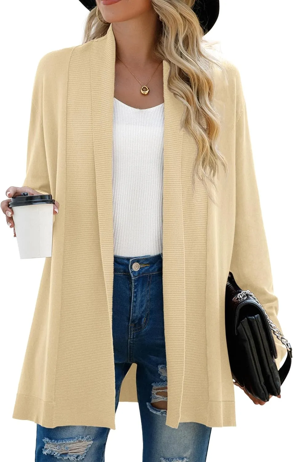 GRECERELLE Women's Long Sleeve Open Front Lightweight Casual Business Dressy Cardigan Sweater Fall Winter