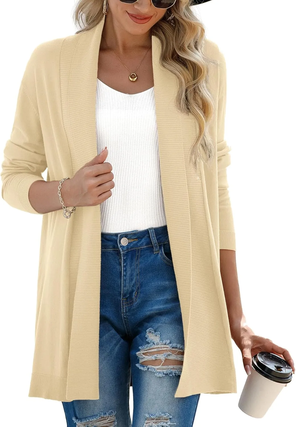 GRECERELLE Women's Long Sleeve Open Front Lightweight Casual Business Dressy Cardigan Sweater Fall Winter