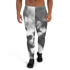 Grey White Abstract Men's Joggers, Best Abstract Slim-Fit Fashionable Sweatpants-Made in USA/EU/MX