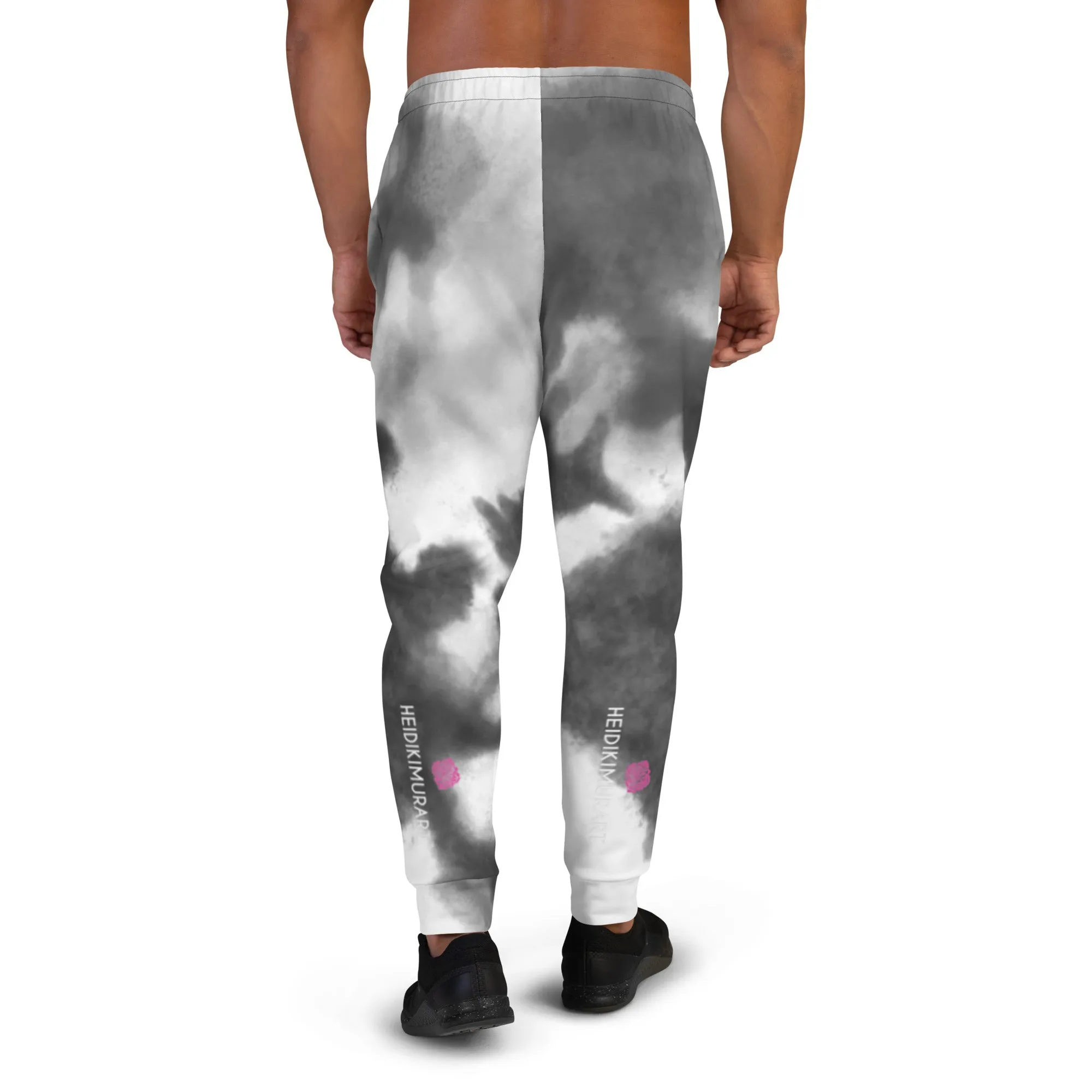 Grey White Abstract Men's Joggers, Best Abstract Slim-Fit Fashionable Sweatpants-Made in USA/EU/MX