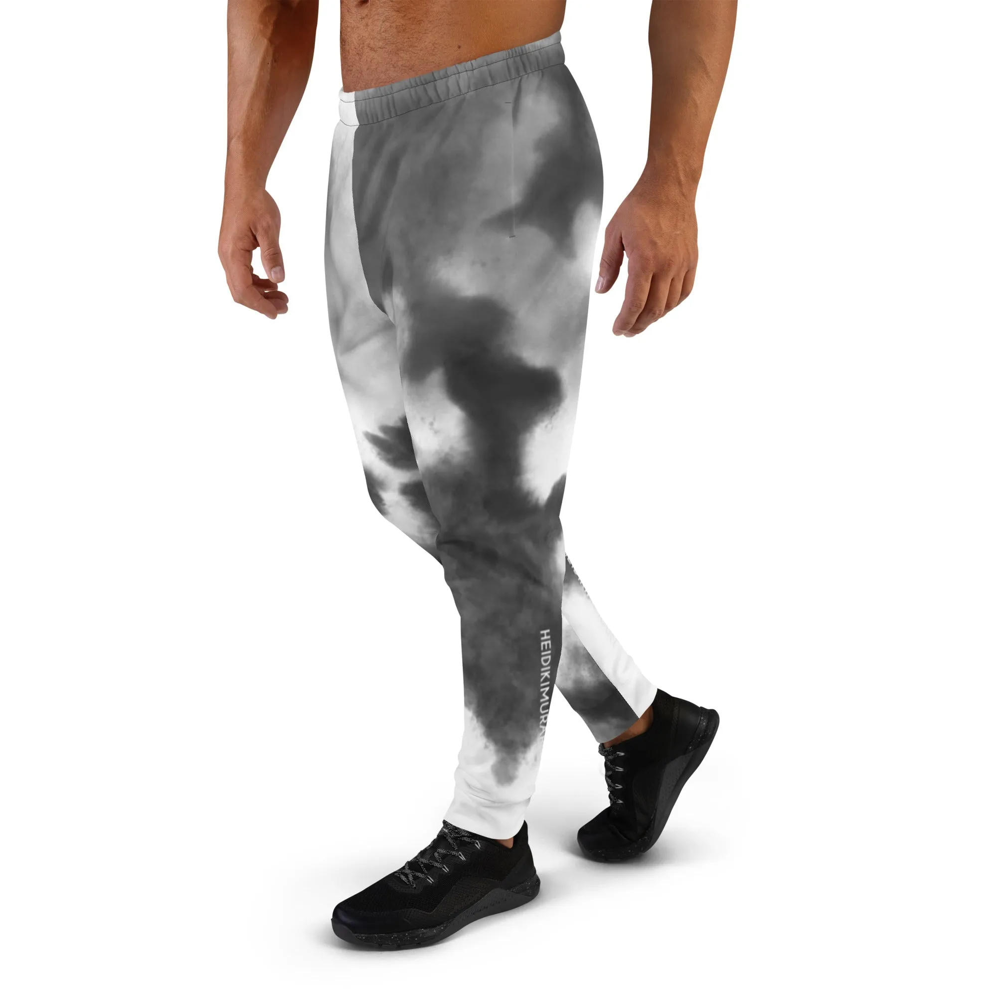 Grey White Abstract Men's Joggers, Best Abstract Slim-Fit Fashionable Sweatpants-Made in USA/EU/MX