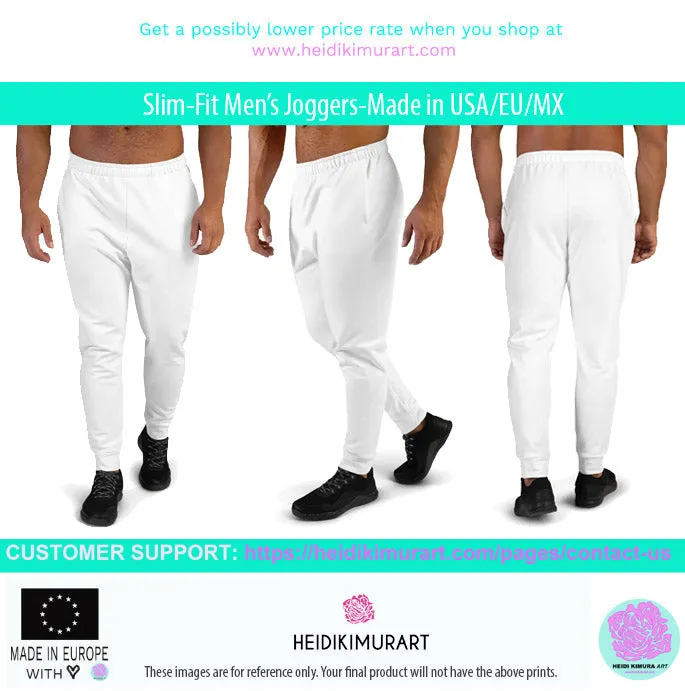 Grey White Abstract Men's Joggers, Best Abstract Slim-Fit Fashionable Sweatpants-Made in USA/EU/MX