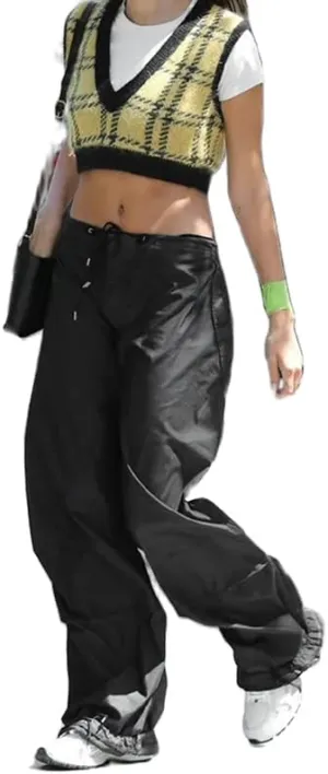 Grunge Cargo Pants for Women Baggy Low Rise Drawstring Cargo Trousers with Pocket Vintage Gothic Streetwear