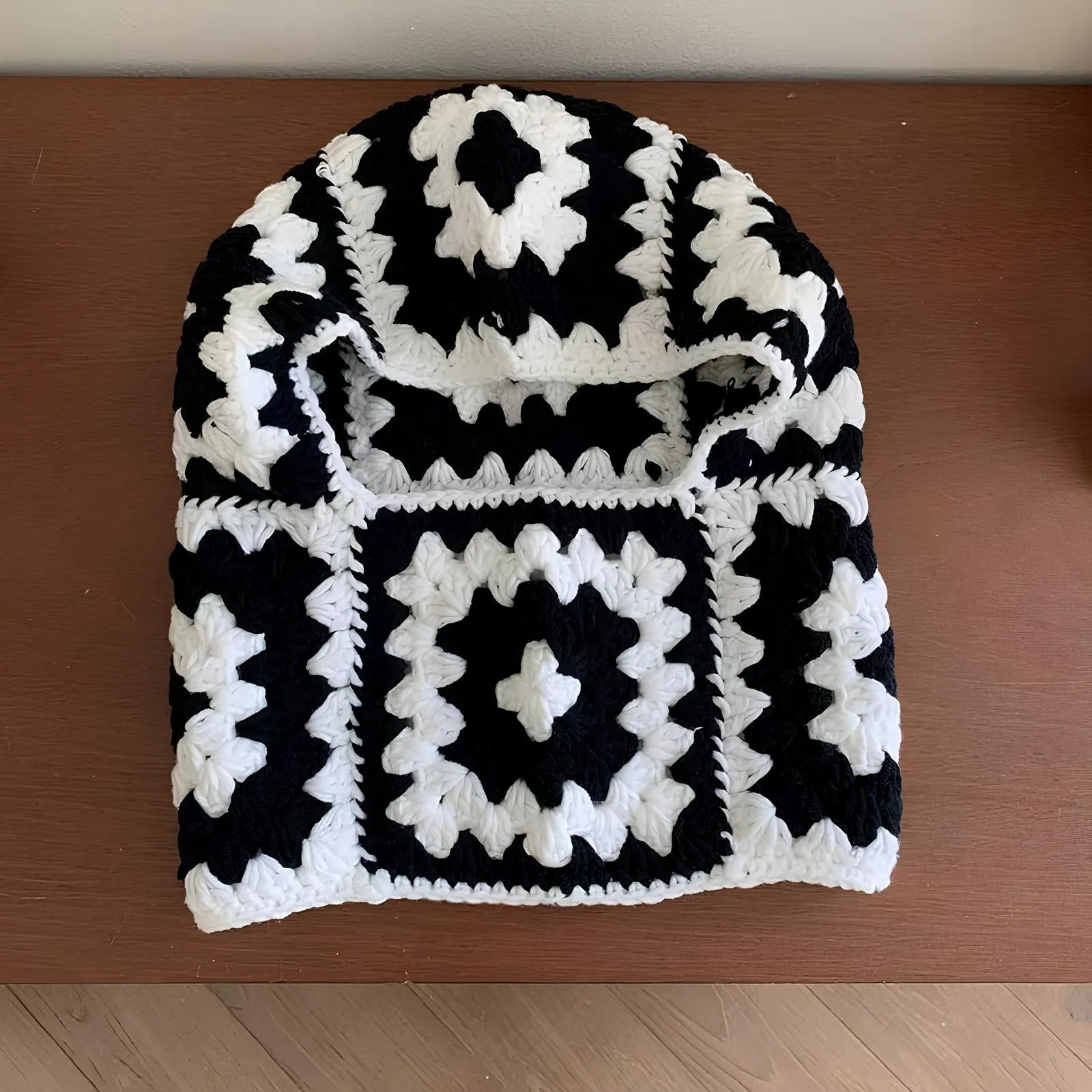Handmade Crochet Floral Knitted Balaclava  Cozy & Retro Winter Essential