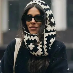 Handmade Crochet Floral Knitted Balaclava  Cozy & Retro Winter Essential