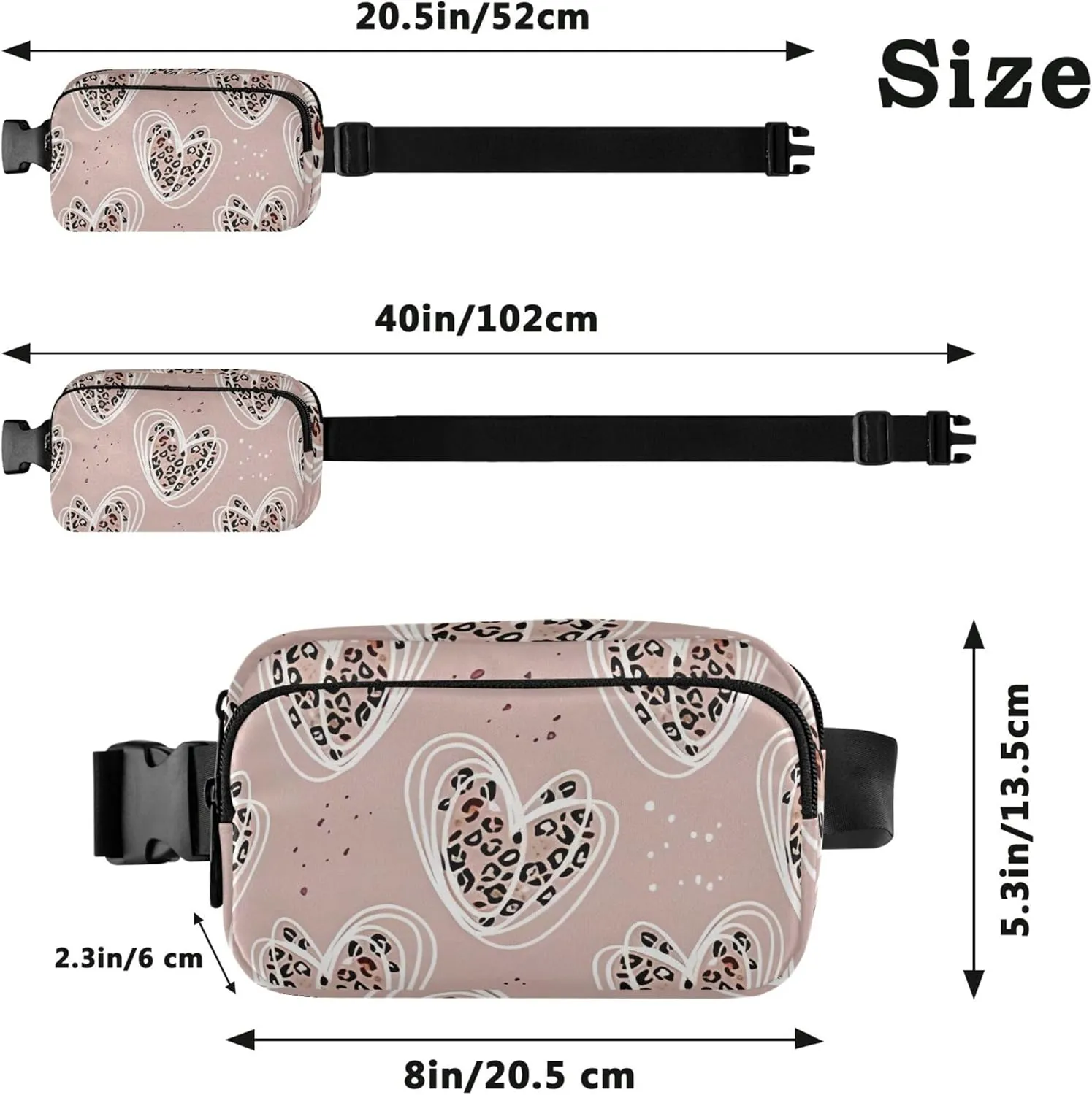 Heart Stylized Leopard Fanny Packs Women Hip Pack Belt Bag Waterproof Cartoon Waist Pouch for Women