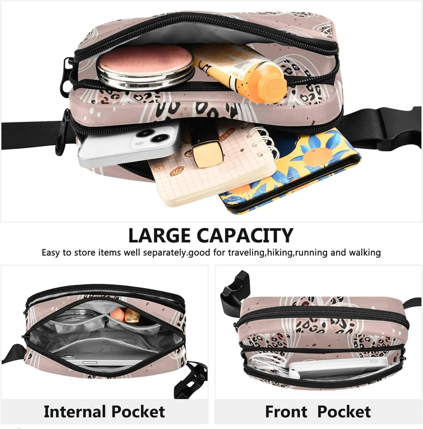 Heart Stylized Leopard Fanny Packs Women Hip Pack Belt Bag Waterproof Cartoon Waist Pouch for Women