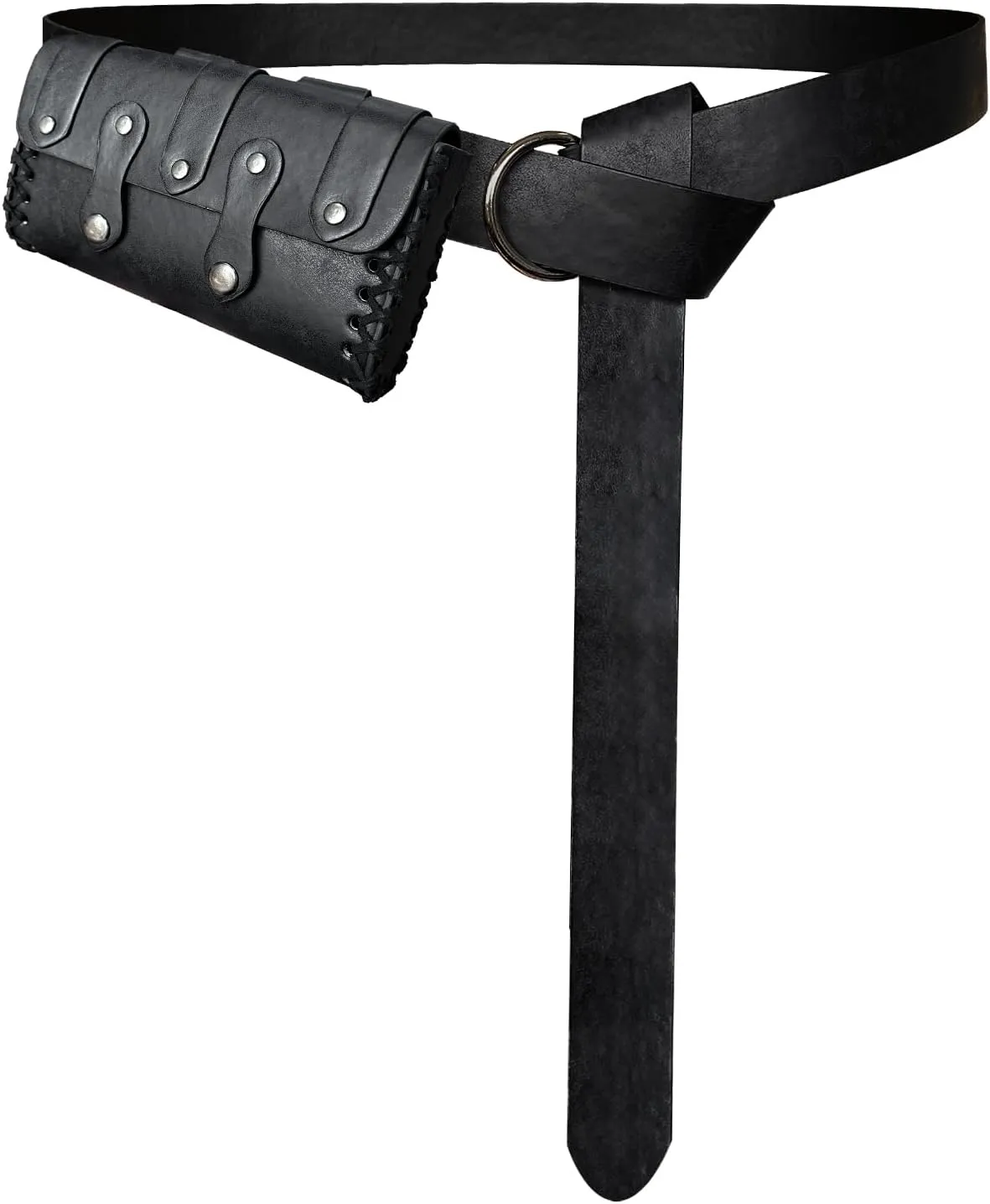 HiiFeuer Medieval Faux Leather Belt Bag with O Ring Belt, Renaissance Cosplay Belt Pouch, Portable Phone Bag for Ren Faire (Black A)