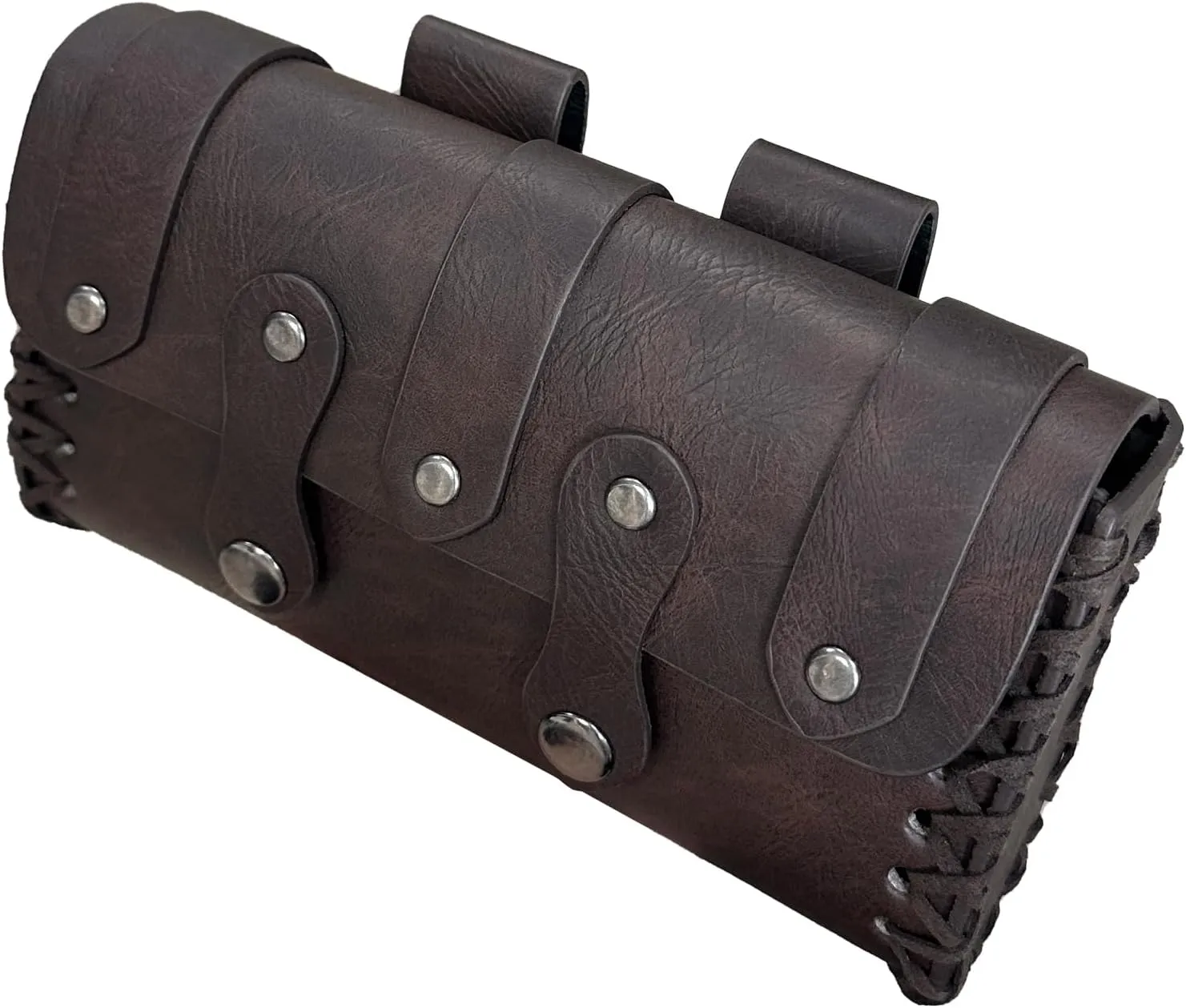 HiiFeuer Medieval Faux Leather Belt Bag with O Ring Belt, Renaissance Cosplay Belt Pouch, Portable Phone Bag for Ren Faire (Dark Brown A)