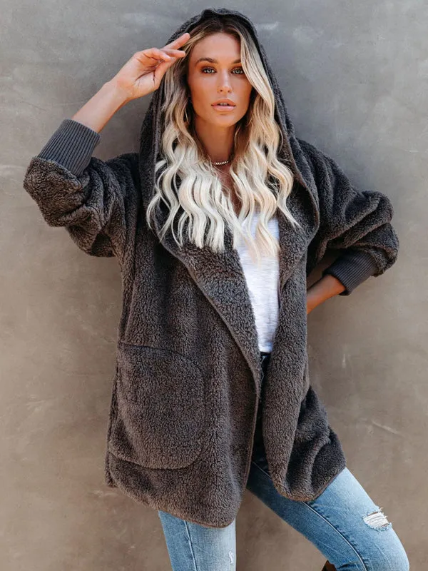 Hoodie - Open Front Sherpa With Side Pockets