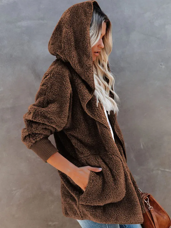 Hoodie - Open Front Sherpa With Side Pockets