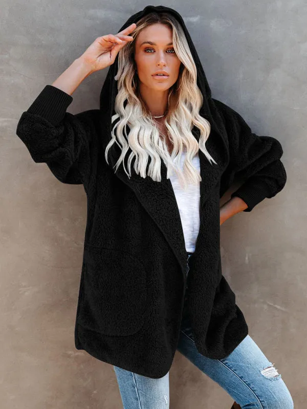 Hoodie - Open Front Sherpa With Side Pockets