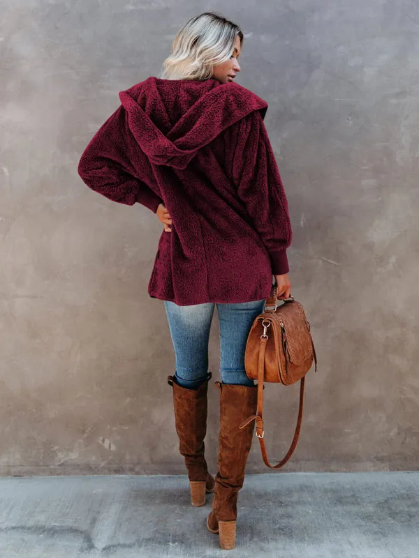 Hoodie - Open Front Sherpa With Side Pockets