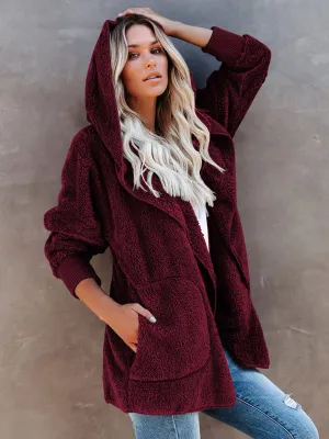 Hoodie - Open Front Sherpa With Side Pockets