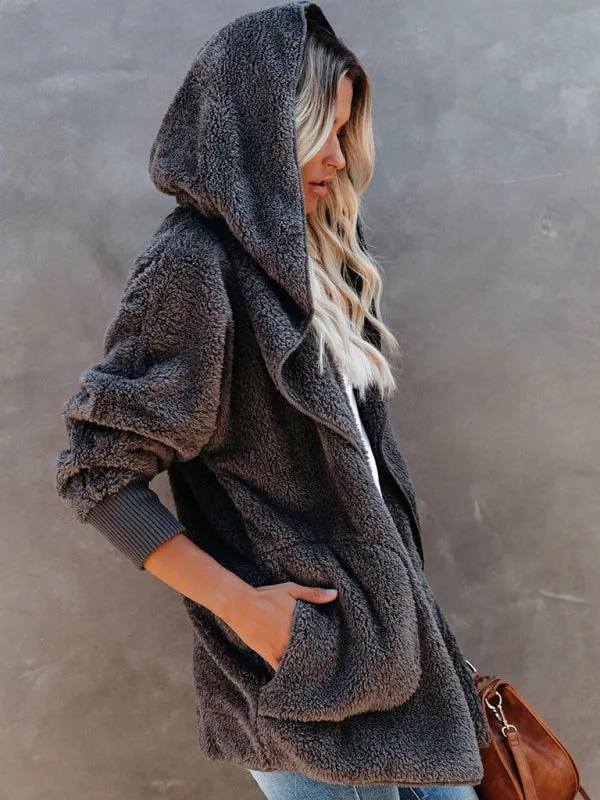 Hoodie - Open Front Sherpa With Side Pockets