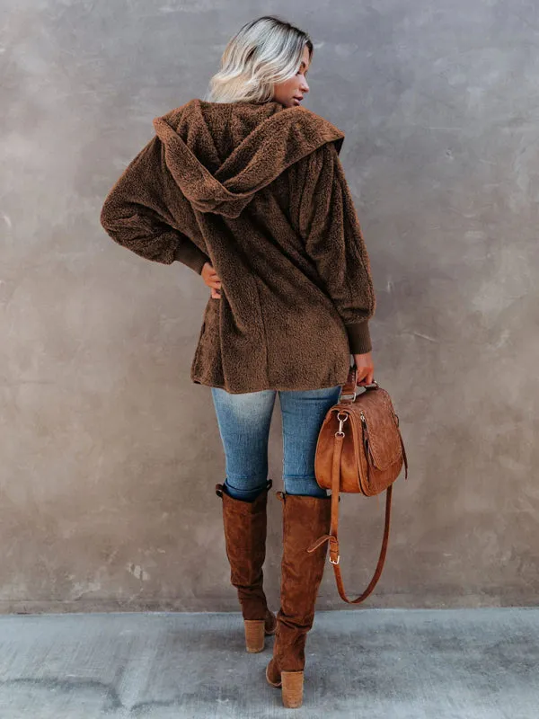 Hoodie - Open Front Sherpa With Side Pockets