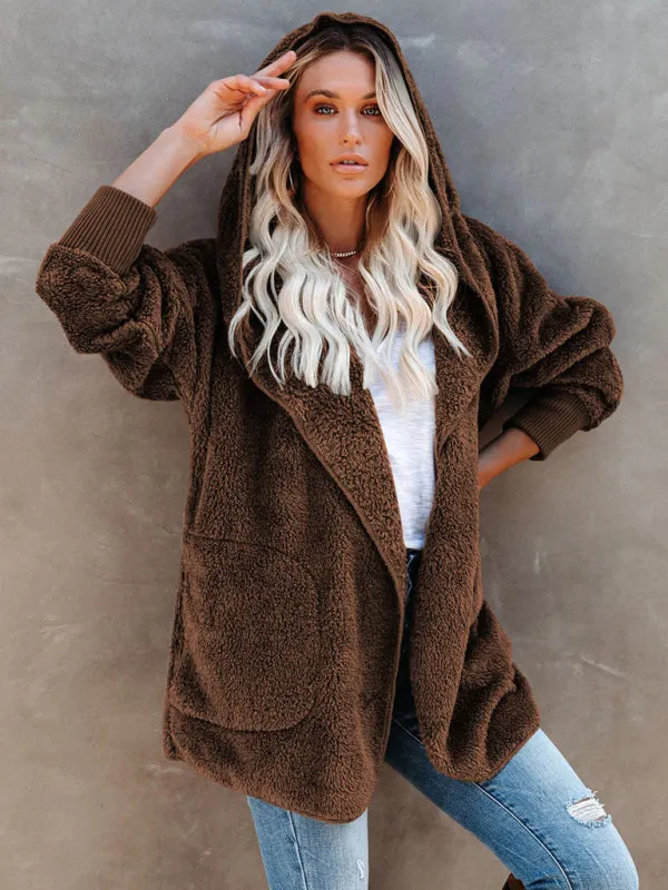 Hoodie - Open Front Sherpa With Side Pockets