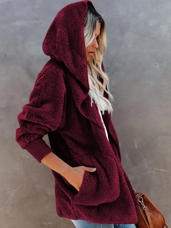 Hoodie - Open Front Sherpa With Side Pockets