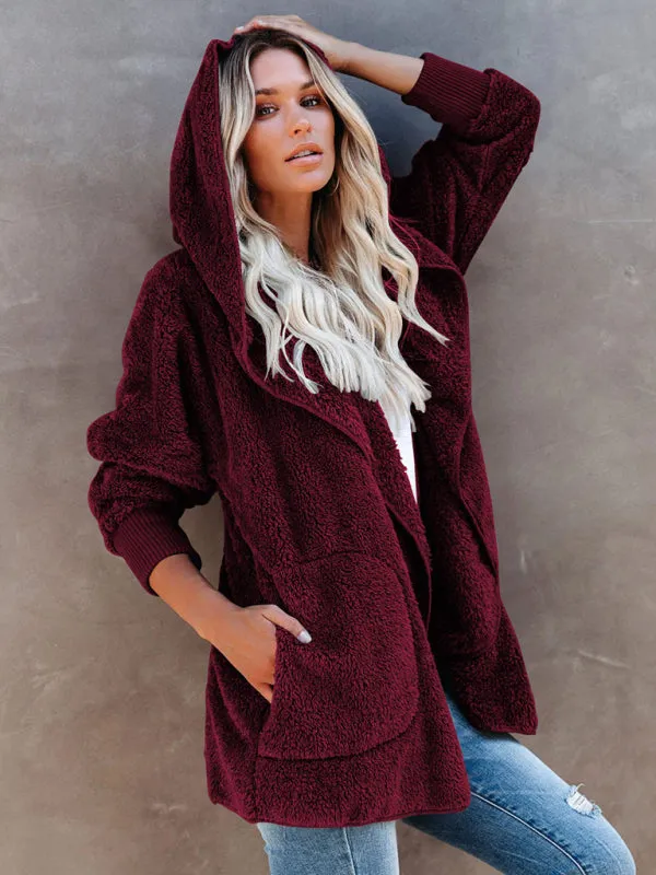 Hoodie - Open Front Sherpa With Side Pockets