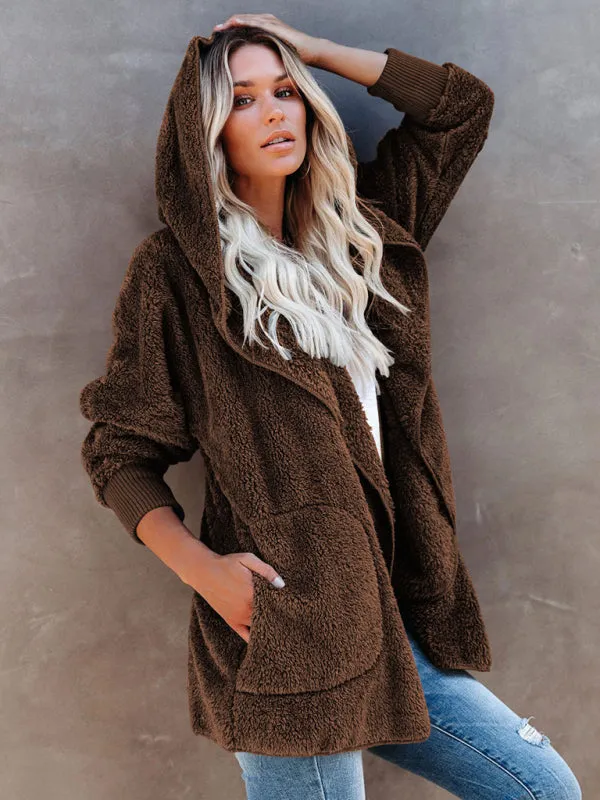 Hoodie - Open Front Sherpa With Side Pockets