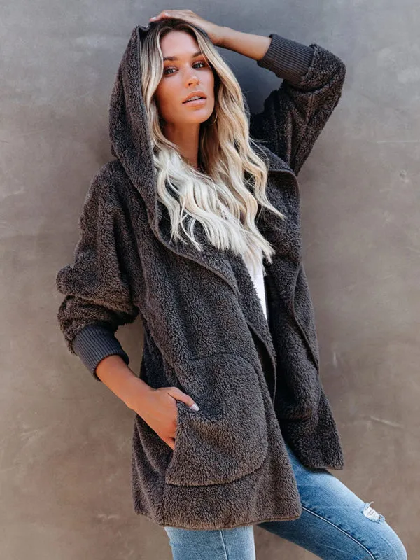 Hoodie - Open Front Sherpa With Side Pockets