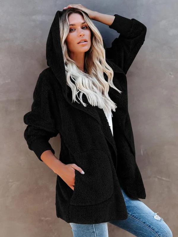 Hoodie - Open Front Sherpa With Side Pockets