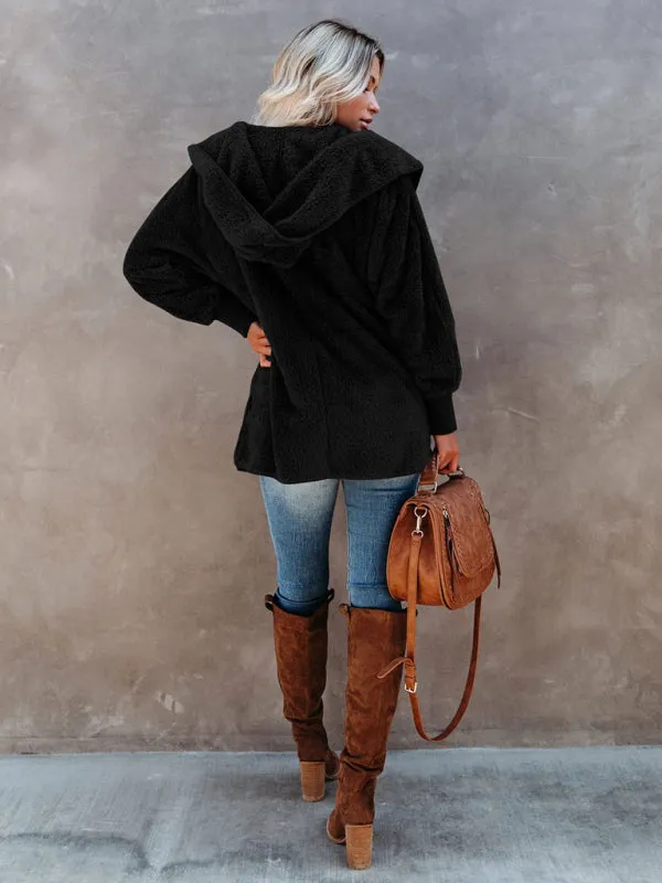 Hoodie - Open Front Sherpa With Side Pockets
