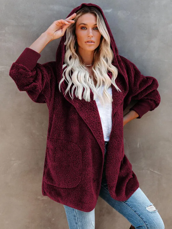 Hoodie - Open Front Sherpa With Side Pockets