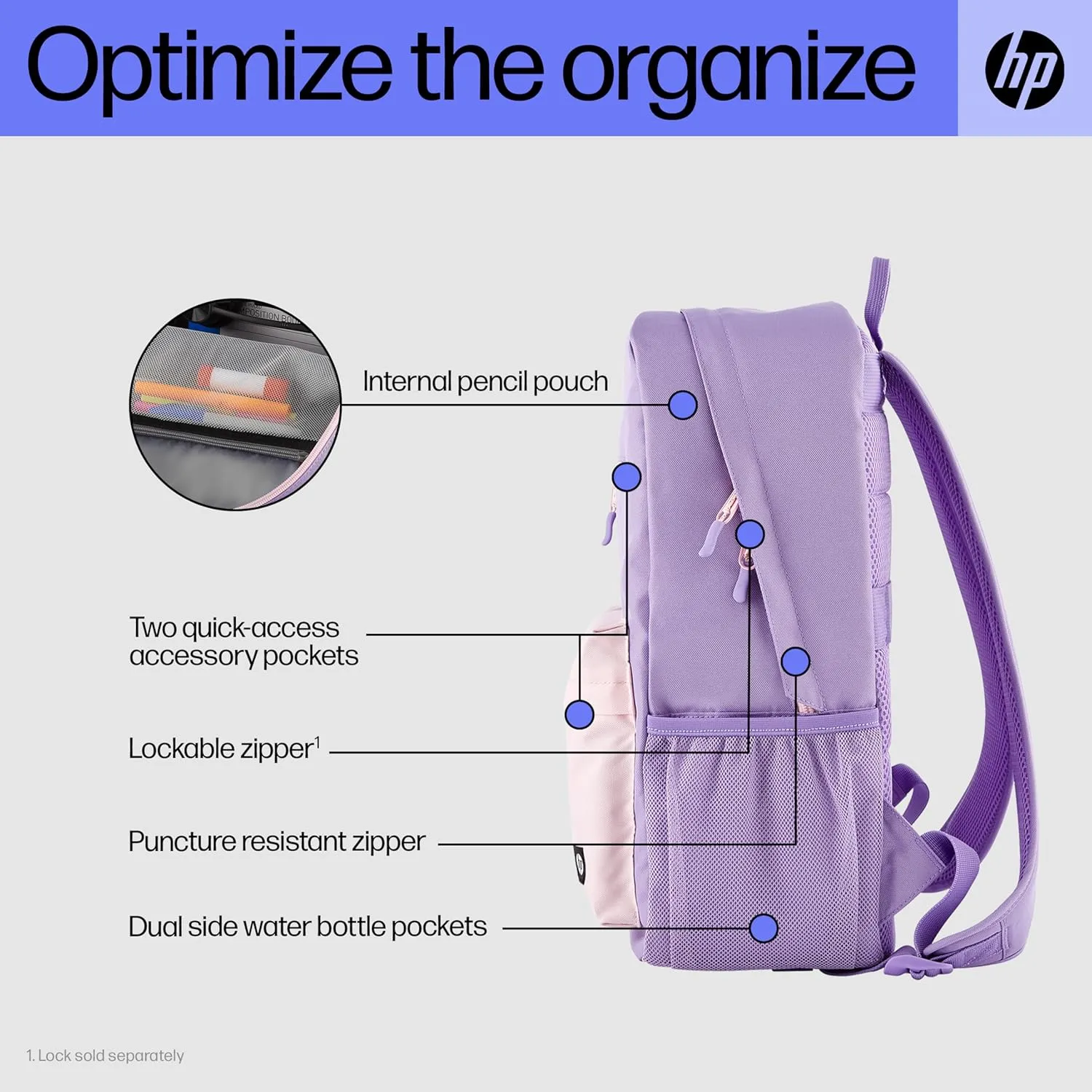 HP Backpack, Lavender, 17 Litri