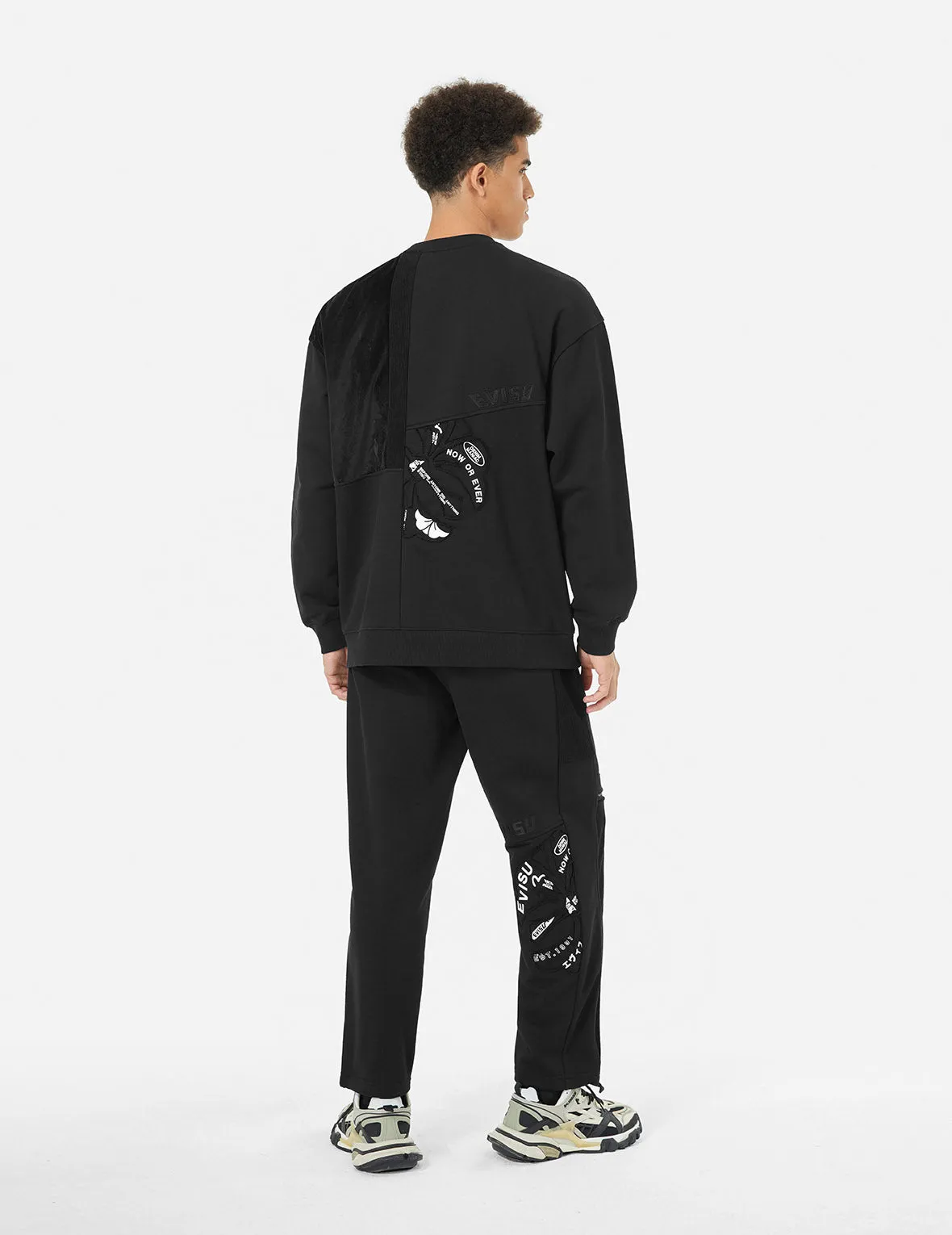 Kamon Appliqué Patchwork Loose Fit Sweatpants