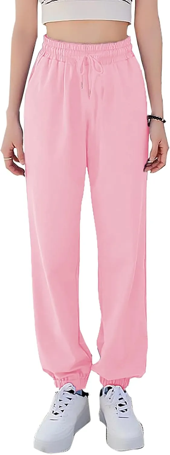 KEEVICI Women's Cute Cinch High Waist Hip Hop Dance Sport Sweatpants Pasetl Jogger Pants Baggy Trousers with Pocket