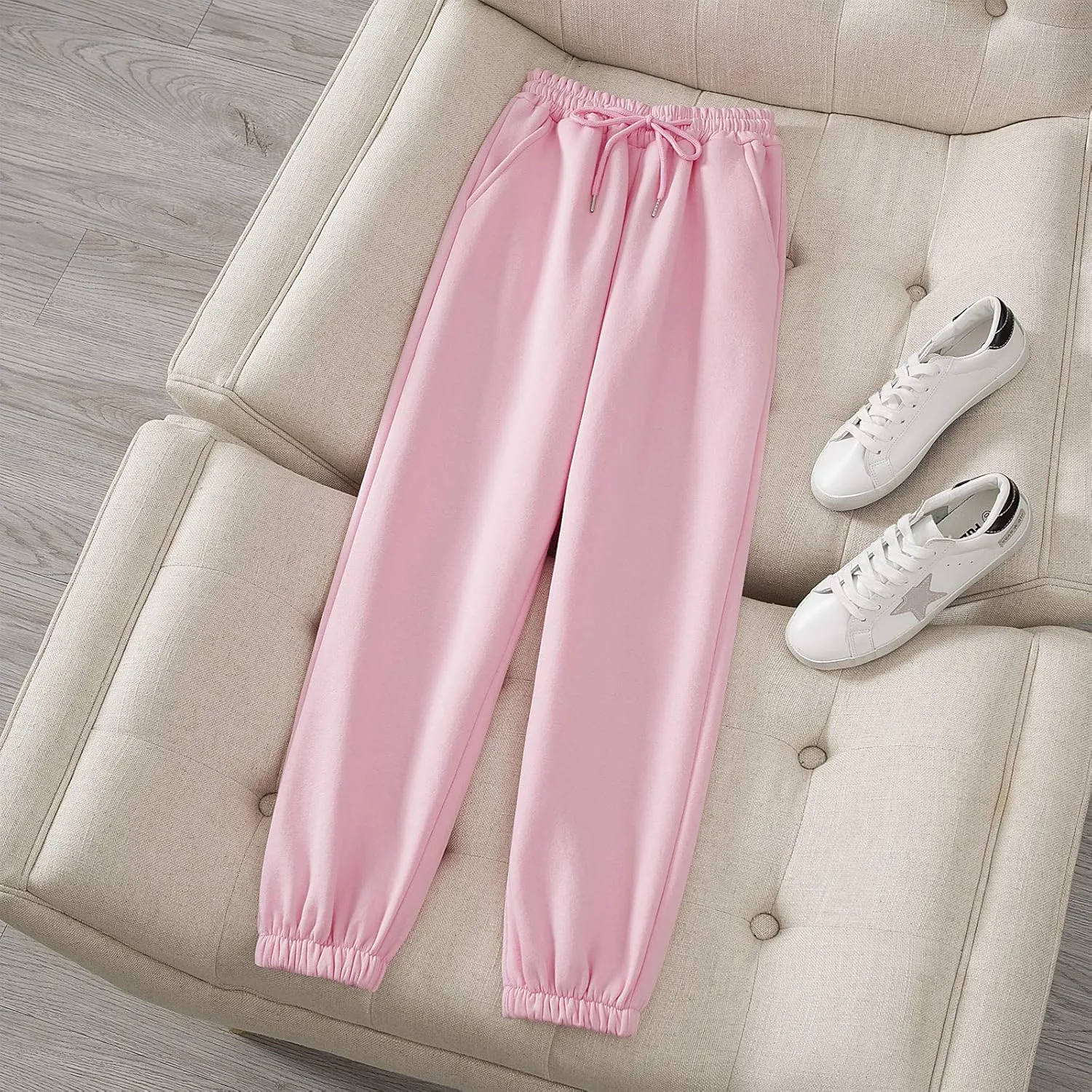 KEEVICI Women's Cute Cinch High Waist Hip Hop Dance Sport Sweatpants Pasetl Jogger Pants Baggy Trousers with Pocket