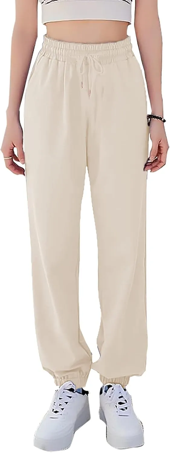 KEEVICI Women's Cute Cinch High Waist Hip Hop Dance Sport Sweatpants Pasetl Jogger Pants Baggy Trousers with Pocket