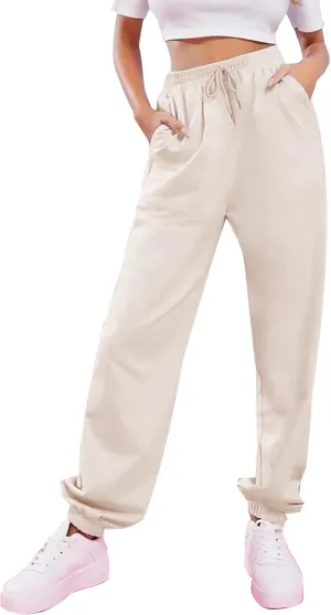 KEEVICI Women's Cute Cinch High Waist Hip Hop Dance Sport Sweatpants Pasetl Jogger Pants Baggy Trousers with Pocket