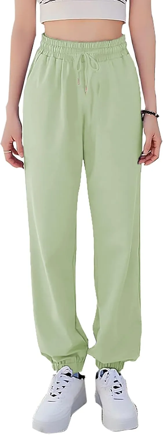KEEVICI Women's Cute Cinch High Waist Hip Hop Dance Sport Sweatpants Pasetl Jogger Pants Baggy Trousers with Pocket