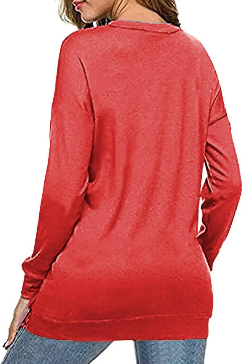 KINSWT Womens Sweatshirt Long Sleeve CrewNeck Striped Pullover side split Tops