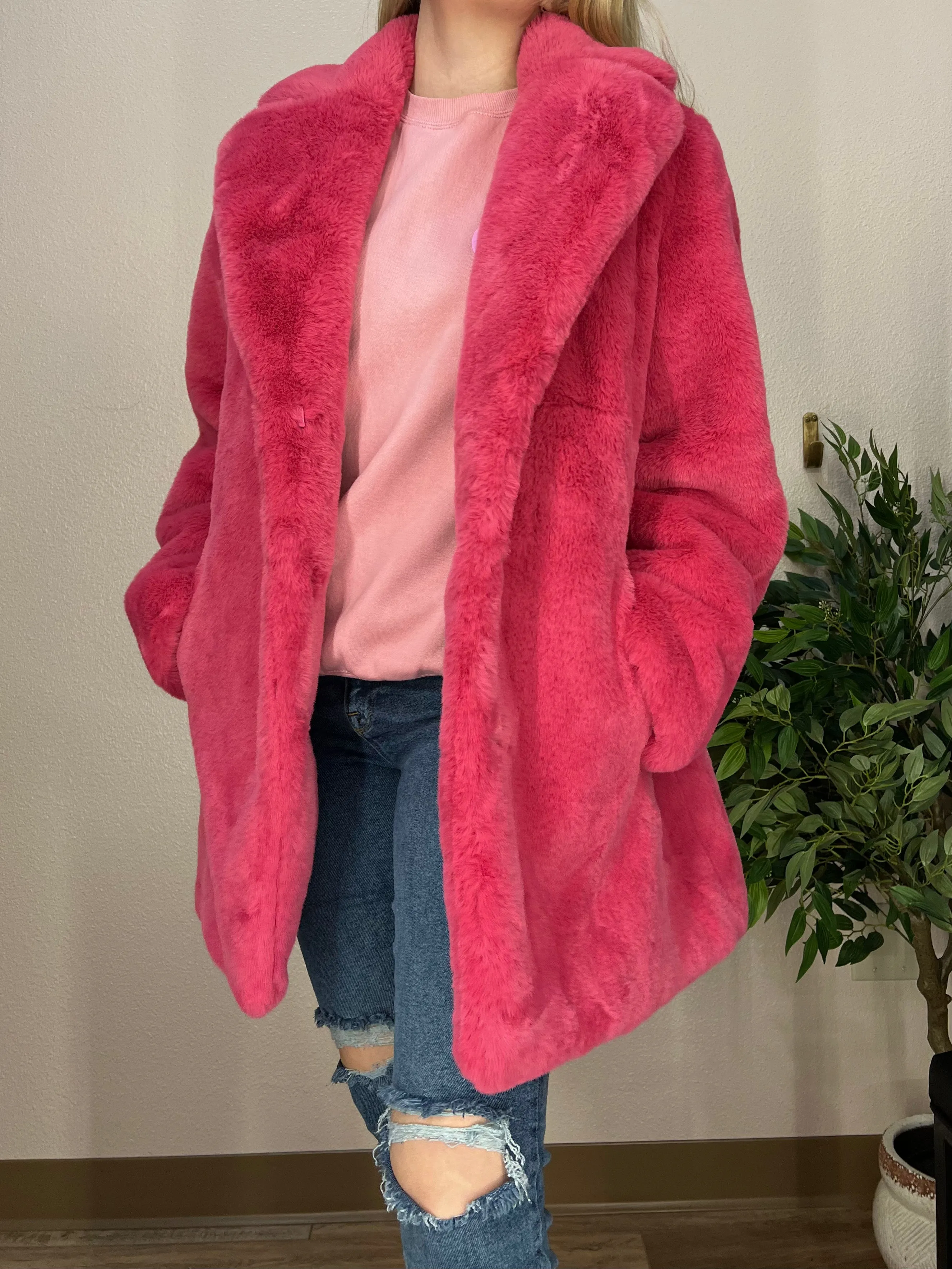 Le Mink Hot Pink Faux Fur Jacket