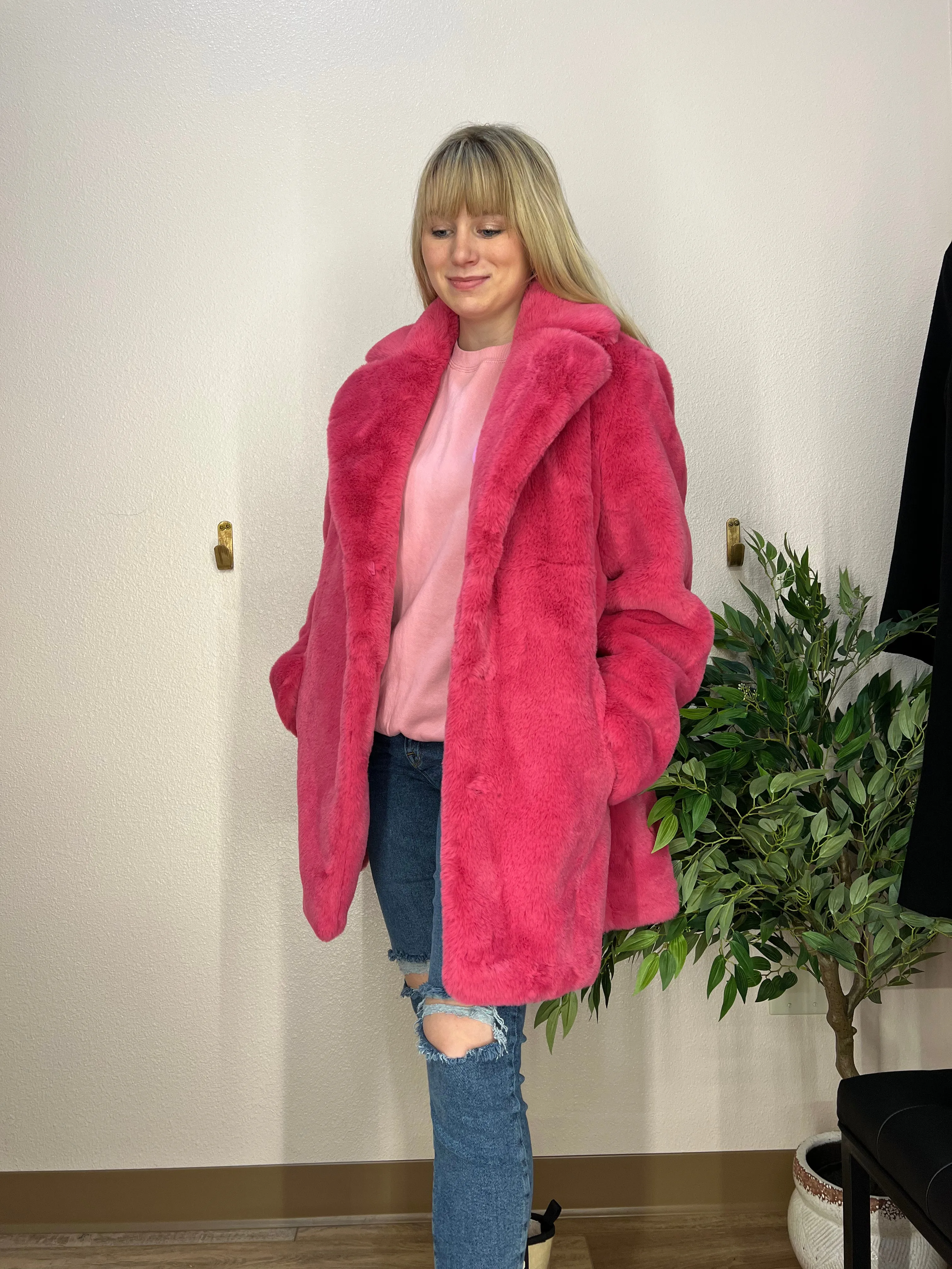 Le Mink Hot Pink Faux Fur Jacket