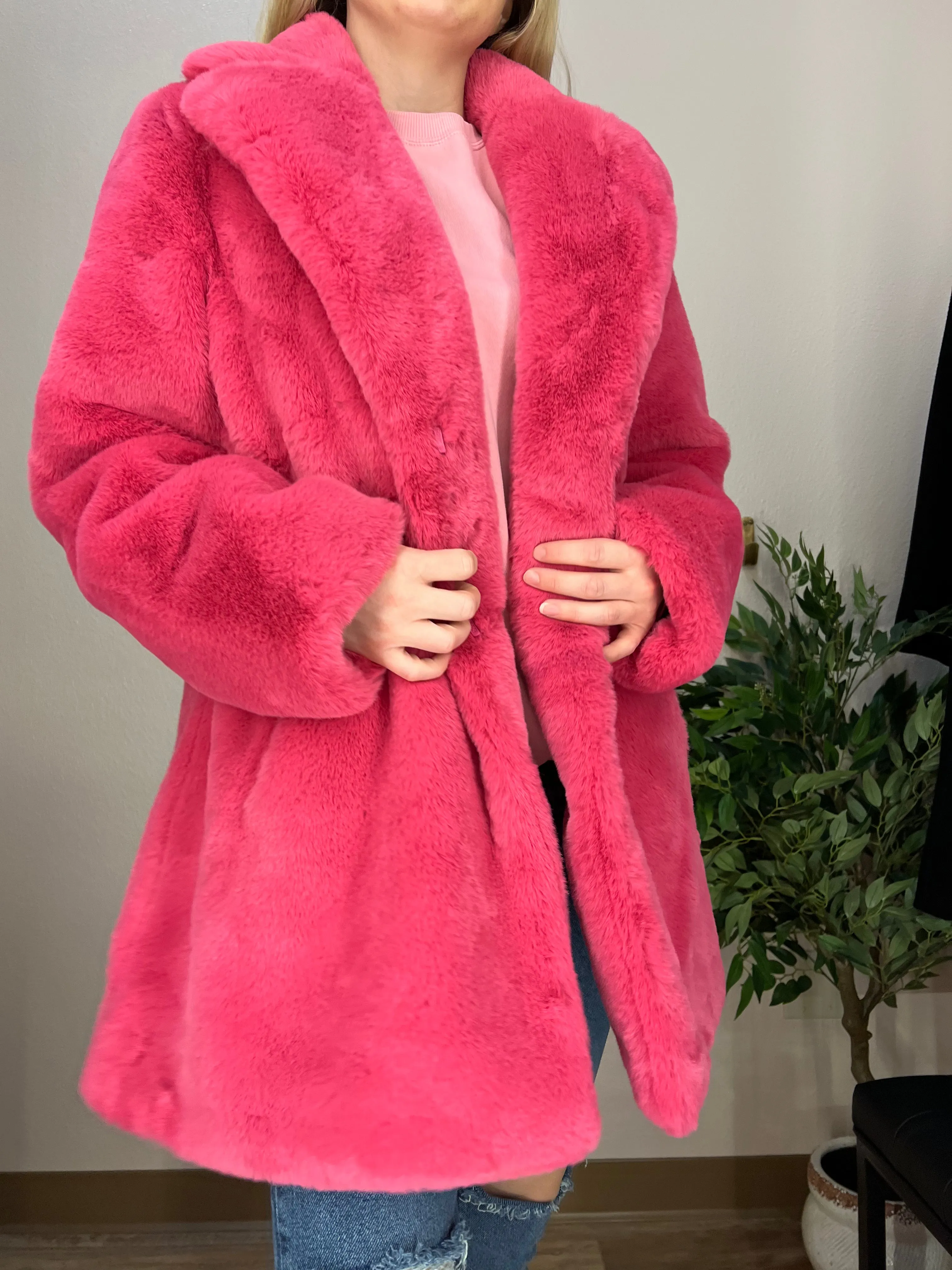 Le Mink Hot Pink Faux Fur Jacket