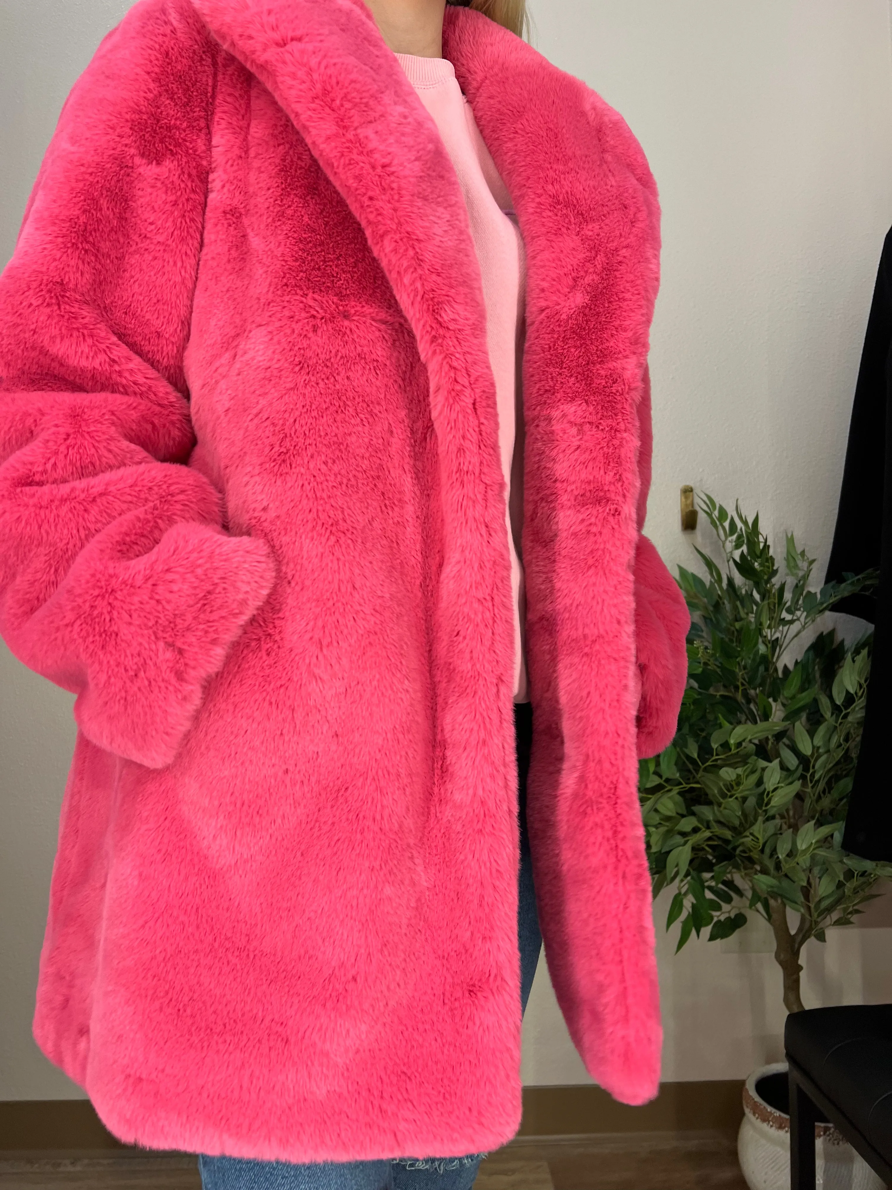 Le Mink Hot Pink Faux Fur Jacket
