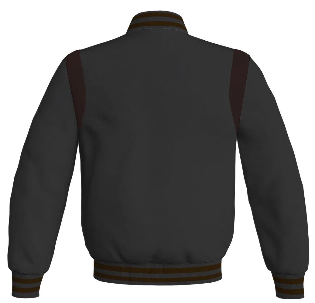 Letterman Baseball Bomber Retro Jacket Black Body Brown Leather Inserts