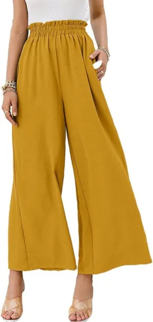 Linen Pants Women Boho High Waisted Palazzo Pants Flowy Trousers with Pockets Summer Beach Wide Leg Flowy Pant 2025