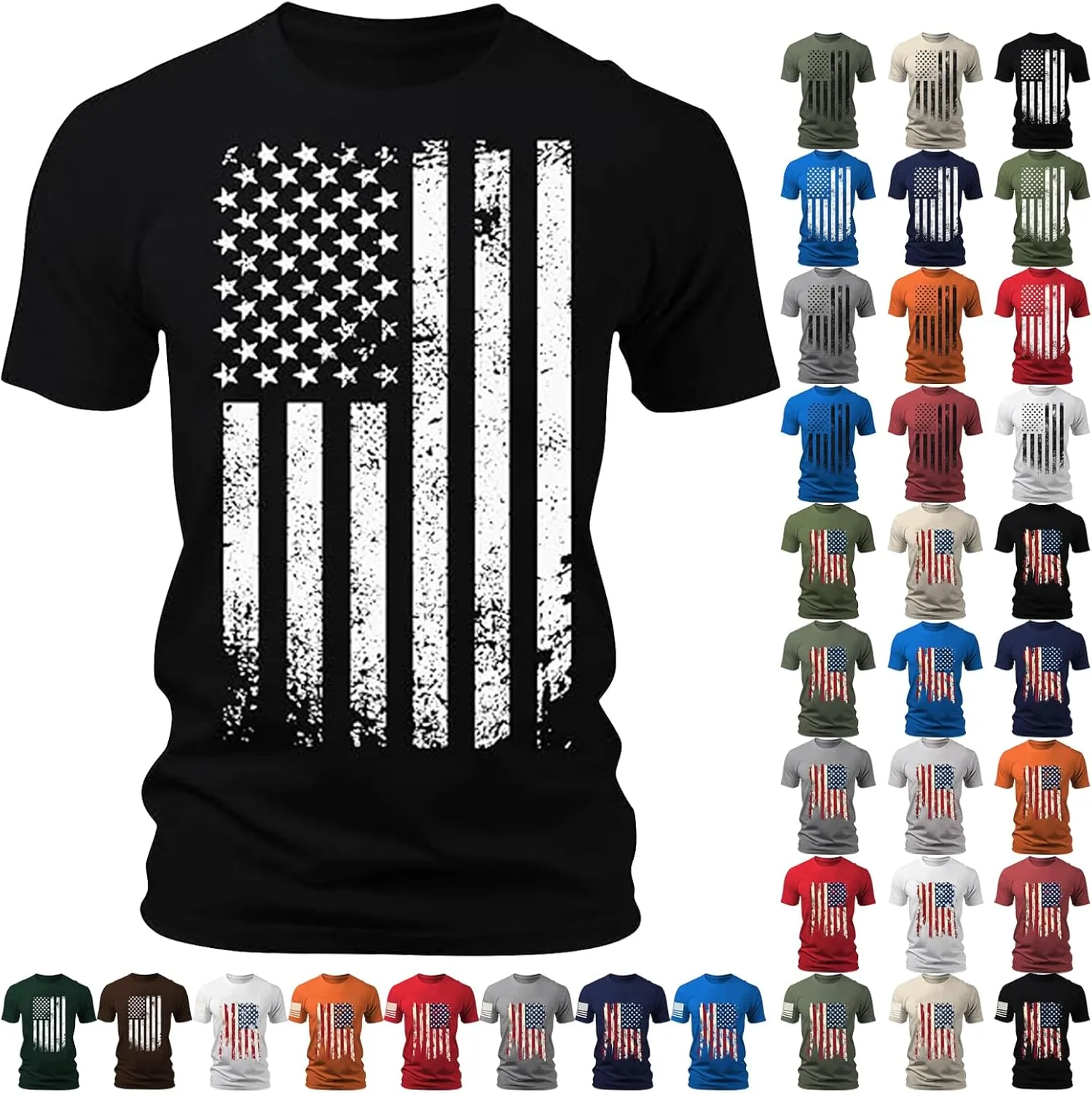 Litetao 4th of July Shirts for Men Big Tall American Flag Independence Day Short Sleeve Crewneck Patriotic Shirt Summer Tees