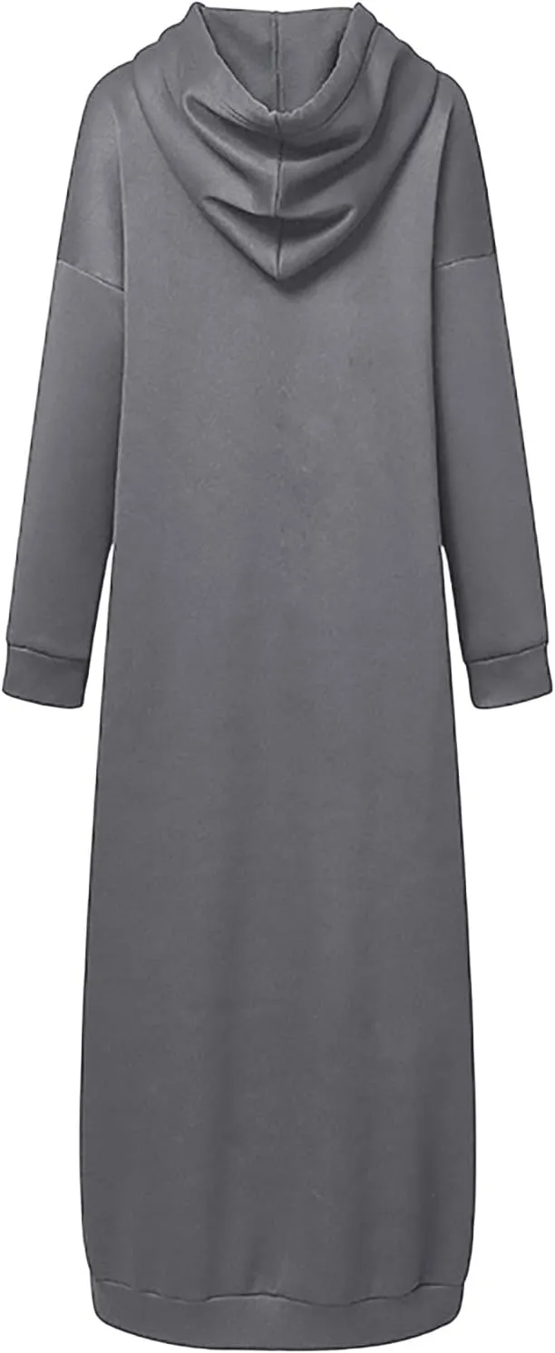Long Hoodies for Women Solid Color Muslim Prayer Dress Drawstring Long Sleeve Oversized Hooded Sweatshirts Pullover Clothes