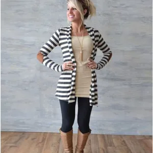Long Sleeves Striped V-neck Patchwork Cardigan