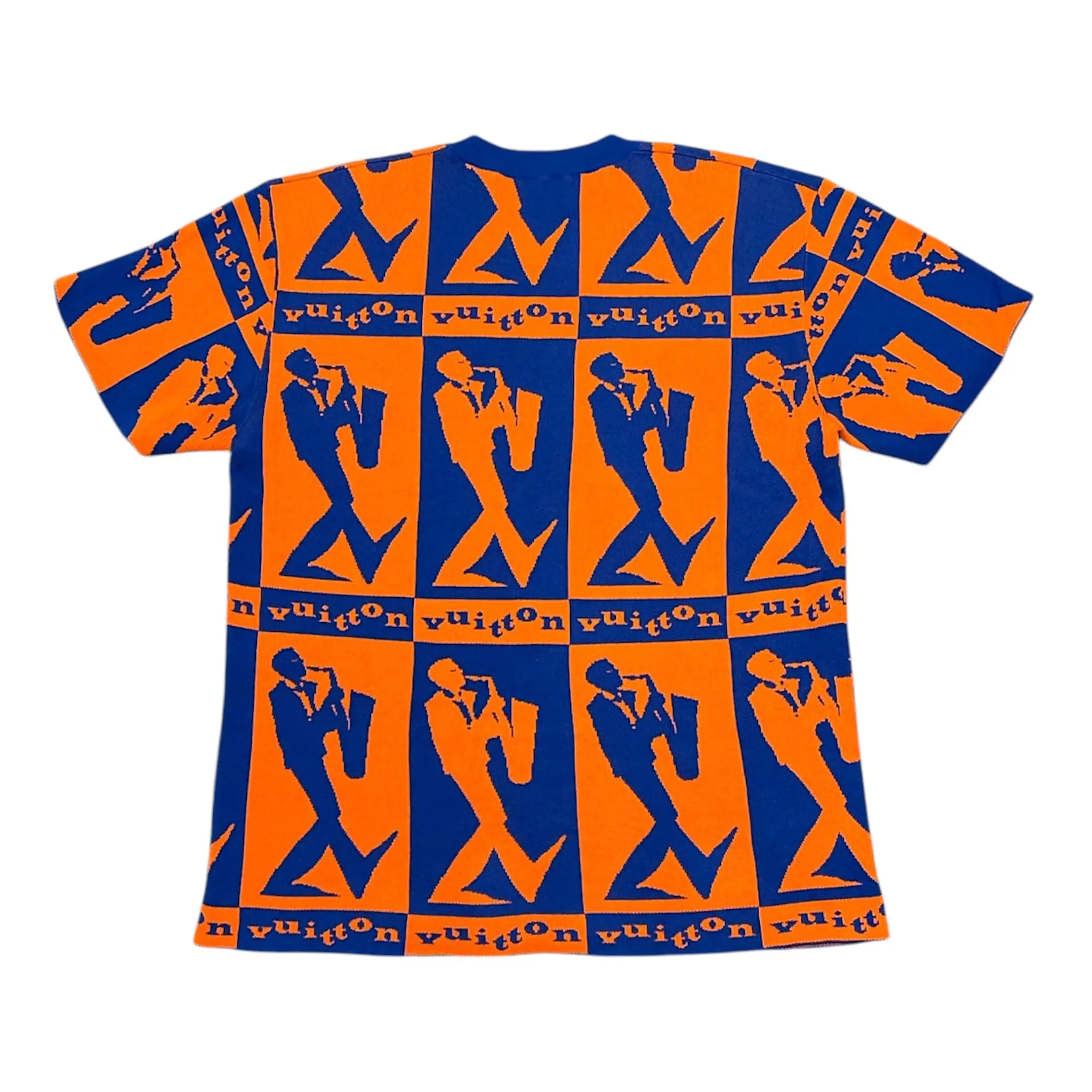 Louis Vuitton Jazz Flyers Checkered Knit Short Sleeve Tee Shirt Orange Blue Pre-Owned