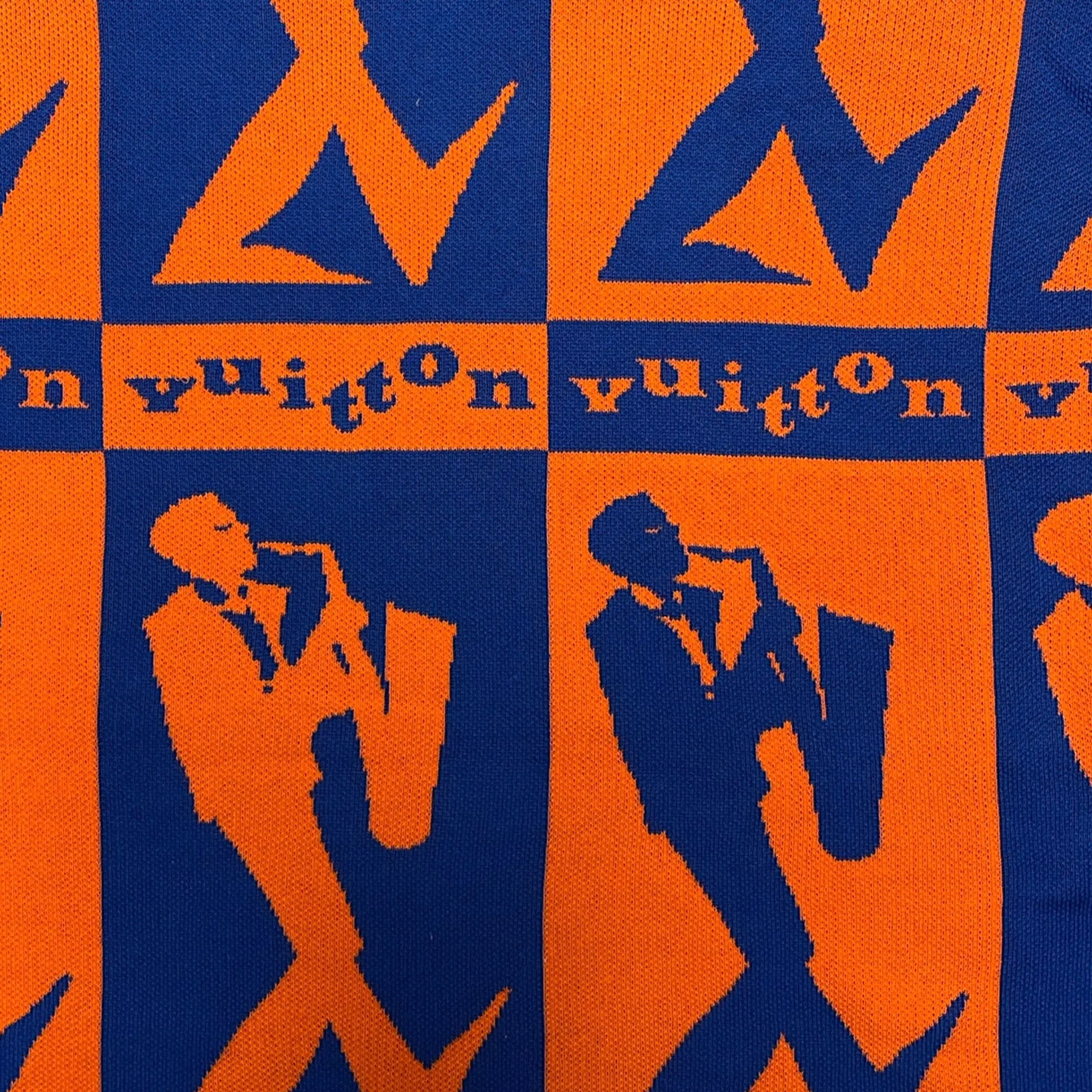 Louis Vuitton Jazz Flyers Checkered Knit Short Sleeve Tee Shirt Orange Blue Pre-Owned